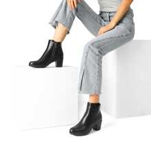 Women's Low Chunky Block Heel Ankle Booties Fashion Almond Toe Fall Heeled Short Boots Shoes - PU ĐEN - Xem 5