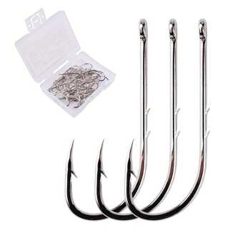 50pcs Long Shank Fishing Hooks Size 1-12# Ring Eye Fishhooks Single Jig Fish Hooks With Plastic Box Sharp Barbed Fish Hooks For Freshwater Saltwater Fishing Tackle Accessories