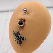 1pc Black-plated Belly Button Ring With Flying Dragon Pendant - Black - View 5