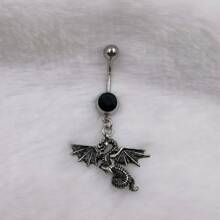1pc Black-plated Belly Button Ring With Flying Dragon Pendant - Black - View 7
