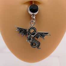 1pc Black-plated Belly Button Ring With Flying Dragon Pendant - Black - View 6