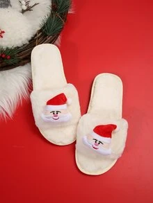 Chanclas de casa de mujeres de moda Papá Noel de Navidad decorativo - Blanco - Ver 2