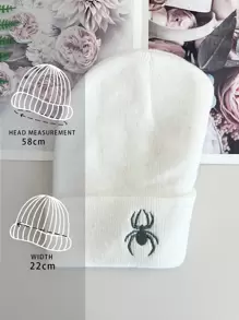 1件女士白色針織帽,具蜘蛛刺繡,可折邊,適合在寒冷天氣時日常休閑穿著 - 白色 - 查看 4