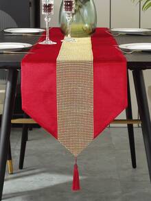 1 件奢华金色水钻装饰桌旗，适合咖啡桌 - 紅色 - 查看 4