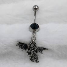 1pc Black-plated Belly Button Ring With Flying Dragon Pendant - Black - View 1