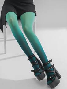 1pc Green Gradient Colored Tights, Pure Temptation Style, Velvet Texture, Suitable For Summer And Winter, Millennial Niche Fishnets - Multicolor - View 3