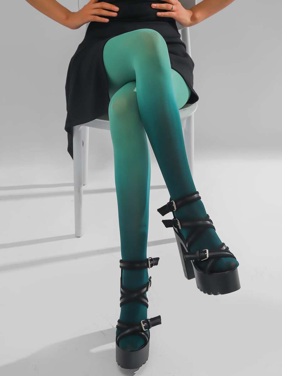 1pc Green Gradient Colored Tights, Pure Temptation Style, Velvet Texture, Suitable For Summer And Winter, Millennial Niche Fishnets - Multicolor - View 1
