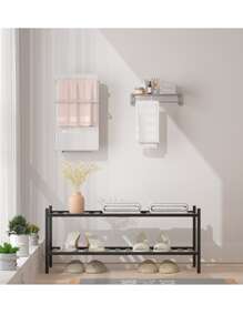 Natural Bamboo Shoe Rack - Stackable Storage Shelf with Multi-Function Combinations - Free Standing Shoe Racks for Convenient Shoe Organization(Black) - Black - View 7