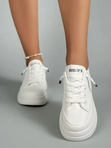 女款白色運動鞋,春秋季節通用,厚底老爹鞋款,學生休閒運動鞋 - 白色 - 查看 2