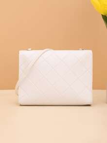 Summer Stylish Versatile Geometric Pattern Flap Lockable Shoulder/Crossbody Bag - White - View 3