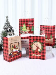 4入組聖誕卡紙包裝袋禮袋,卡通聖誕帽、聖誕樹紋樣,聖誕派對禮品包裝裝飾 - 彩色 - 查看 1