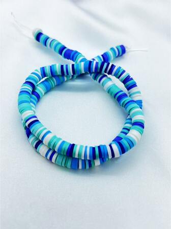 1股6mm時尚混合柔軟的陶瓷圓珠適用於珠寶製作DIY,藍色的