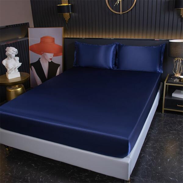 Non-Slip Solid Color Fitted Sheet, Cool & Smooth, Comfortable & Breathable, Satin-Like Material, Suitable For Bedroom And Guest Room