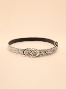 1件女士银色PU材质个性化腰带，双月牙形和十字星设计，适合派对、万圣节、夏季、学校、秋季等场合。 - 銀色 - 查看 3