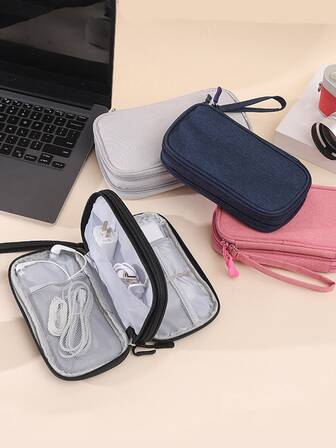 旅行收納袋電纜收納器袋手提盒可攜式防水雙層收納袋,適用於電纜