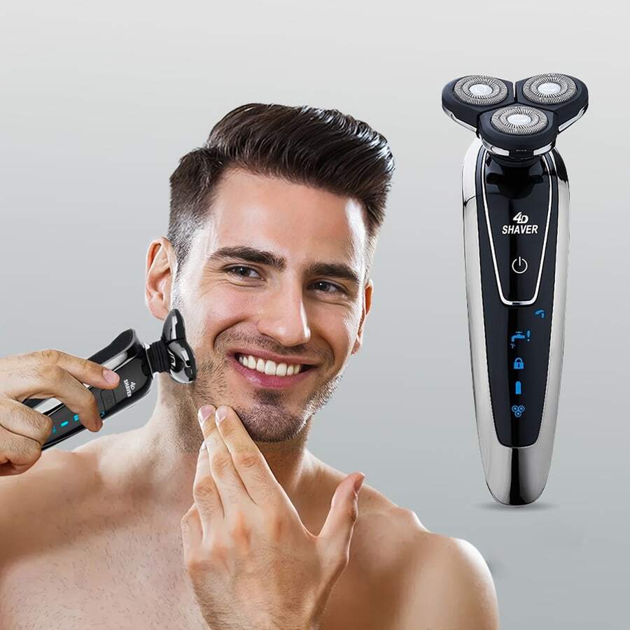 1 pc men's electric shaver, convenient rechargeable shaver, both dry and wet, with nose hair remover, sideburns, exfoliator, facial brush, and two hair clippers - màu đen - Xem 1