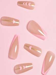 24pcs Heart Bowknot Faux Nails - Pink - View 3
