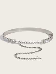 1pc Silver-color Steel Ring Waist Chain For Women - Silver - View 5