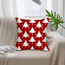 1 Stück Rote Weihnachtsbaum Muster Dekorative Kissenbezug Für Zuhause, Sofa, Schlafzimmer, Auto