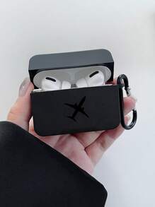 Summer 1pc Black Protective Soft Case With Plane Pattern & Rope For Anti-Dropping, Fully-Covered Edge, Simple Personalized Men & Women Style Compatible With Airpods 1/2, Airpods 3, Airpods Pro, Airpods Pro2