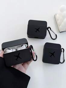Summer 1pc Black Protective Soft Case With Plane Pattern & Rope For Anti-Dropping, Fully-Covered Edge, Simple Personalized Men & Women Style Compatible With Airpods 1/2, Airpods 3, Airpods Pro, Airpods Pro2