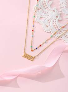 2pcs Simple & Fashionable Year Number Pendant Necklace Set - Multicolor - View 2