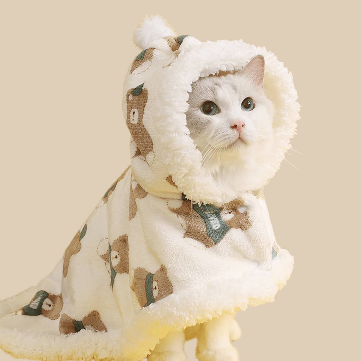 Pet Cartoon Patterned Cute Hooded Cape Pajamas - Beige - View 1