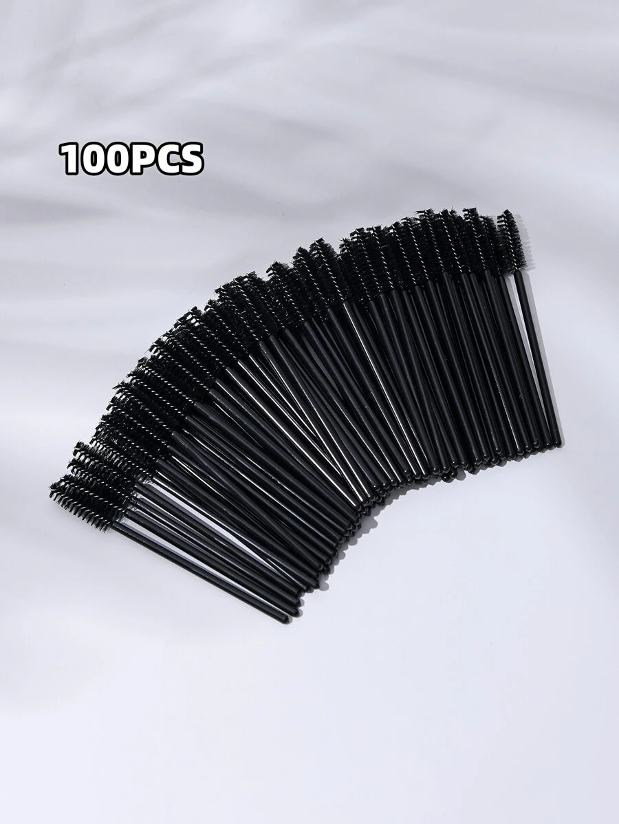 100 件一次性睫毛刷睫毛延长工具眉刷睫毛膏棒涂抹器卷轴睫毛化妆品 - 黑色 - 查看 1