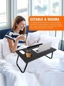 Mesa Para Laptop Cama Plegable Portatil Y Soporte Portavasos - Negro - Ver 2