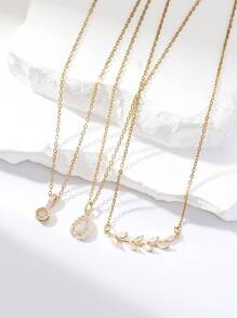 Hihho 3 Pcs/set Women's Fashionable Casual Tree Branch Shaped Water Drop Inlaid Necklace Set, Party Gift - Yellow Gold - View 3