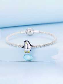 1入組時尚925純銀水晶企鵝吊墜釘珠適合女士適合手鍊手鐲DIY珠寶製作約會禮物精細的女士們首飾類 - 銀色 - 查看 3