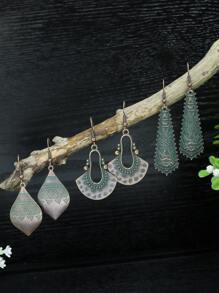 TopHanqi 3 cặp/bộ Phong cách cổ điển Vòng đeo tai hình học bằng đồng cổ thiết kế hình học & khuyên tai cho nữ, thích hợp cho tất cả các mùa và trang phục hàng ngày, phong cách công sở và đường phố - Đồng - Xem 7