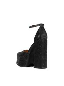 Women's High Chunky  Platform Glitter Pumps Closed Toe Block Heels Square Toe Ankle Strap Dress Christmas Wedding Party Prom Heels Shoes - 黑色 - 查看 6