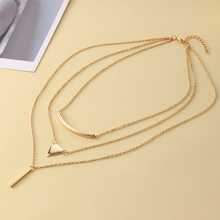 1條金屬三角形和幾何三層項鍊 - 金色 - 查看 6