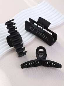 3pcs/set Black Square Cross Design Hair Clips, Simple Style, Suitable For Daily Use - Black - View 4