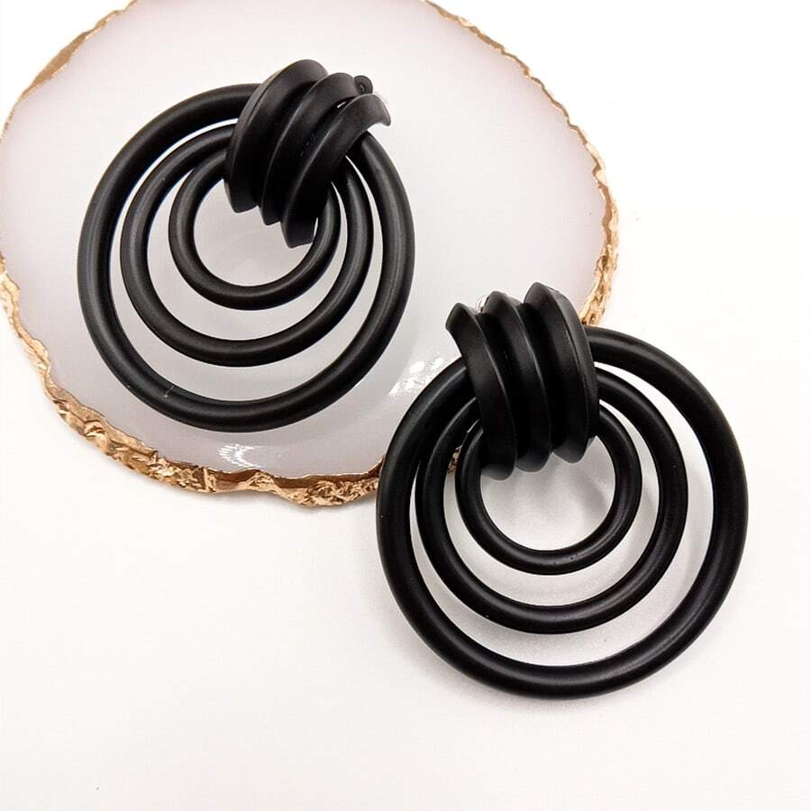 1對圓形耳環,適合女性日常佩戴 - 黑色 - 查看 1