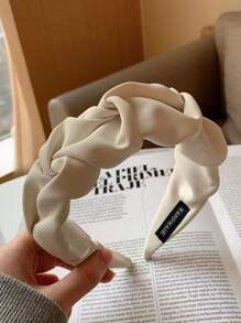 1 Miếng Của phụ nữ Chic & Retro Rộng vành Nguyên chất Màu sắc Băng đô cài tóc Với Xếp - Màu be - Xem 1