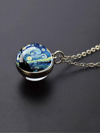 1pc Starry Night Art Glass Dome Pendant Necklace