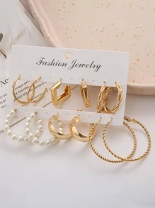 6 szt./zestaw Śliczny Prosta moda Sztuczna perła Kolczyki Z Metaliczny Tekstura