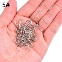 50入組長柄釣鉤1-12#號,環形眼型單置鉤帶塑料盒,銳利帶刺的淡水鹽水釣魚配件
