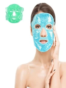 1pc Plush Fabric Gel Face Mask For Hot And Cold Therapy - Green - View 1