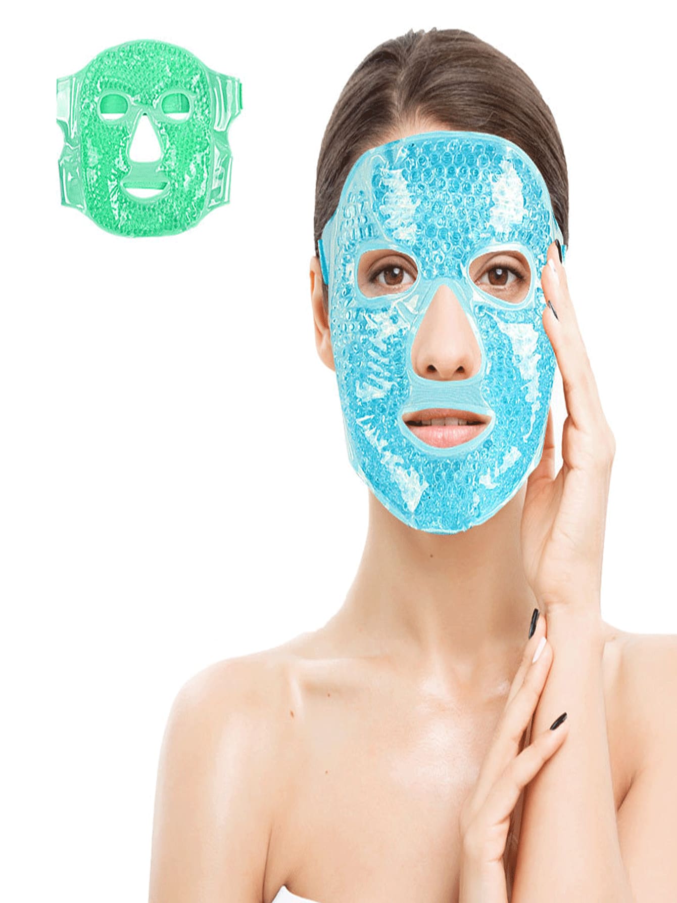 1pc Plush Fabric Gel Face Mask For Hot And Cold Therapy - Green - View 1