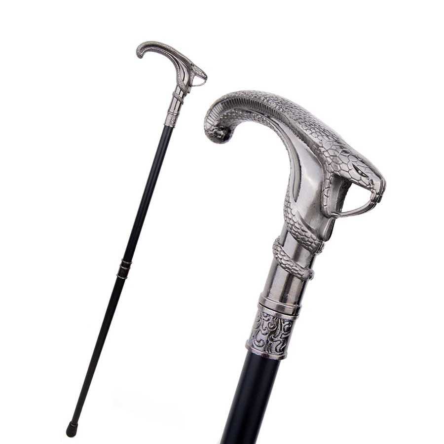 NAXUJI Silver Snake Head Anti-slip Metal Alloy Climbing Stick - Silver - View 1