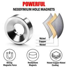 20pcs Super Strong Neodymium Magnets With Hole - Perfect for Tool & Workplace Organization! - Silver - View 5