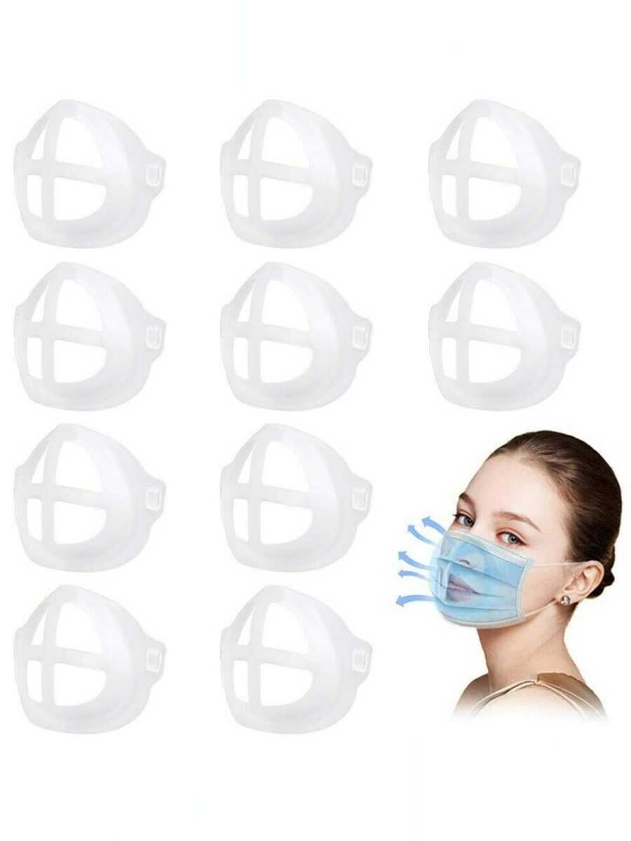 10pcs 3d Silicone Face Mask Bracket, Mask Internal Support Frame, Breathable, Lipstick Protection, Washable - White - View 1