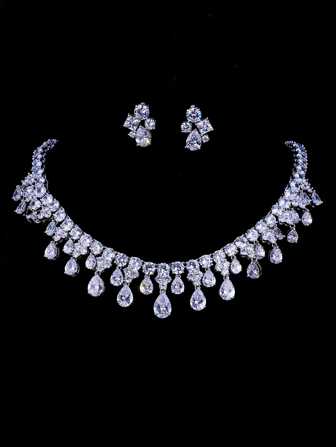 2 Pieces   White Gold Color Cubic Zirconia Bridal Wedding Necklace And Earring Sets Party Gift