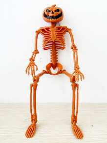 1pc Orange Pumpkin Skeleton, Halloween Haunted House Stage Decoration Prop, Three-dimensional Skull Skeleton With Orange Pumpkin Head, Horror Skeleton - Orange - View 9