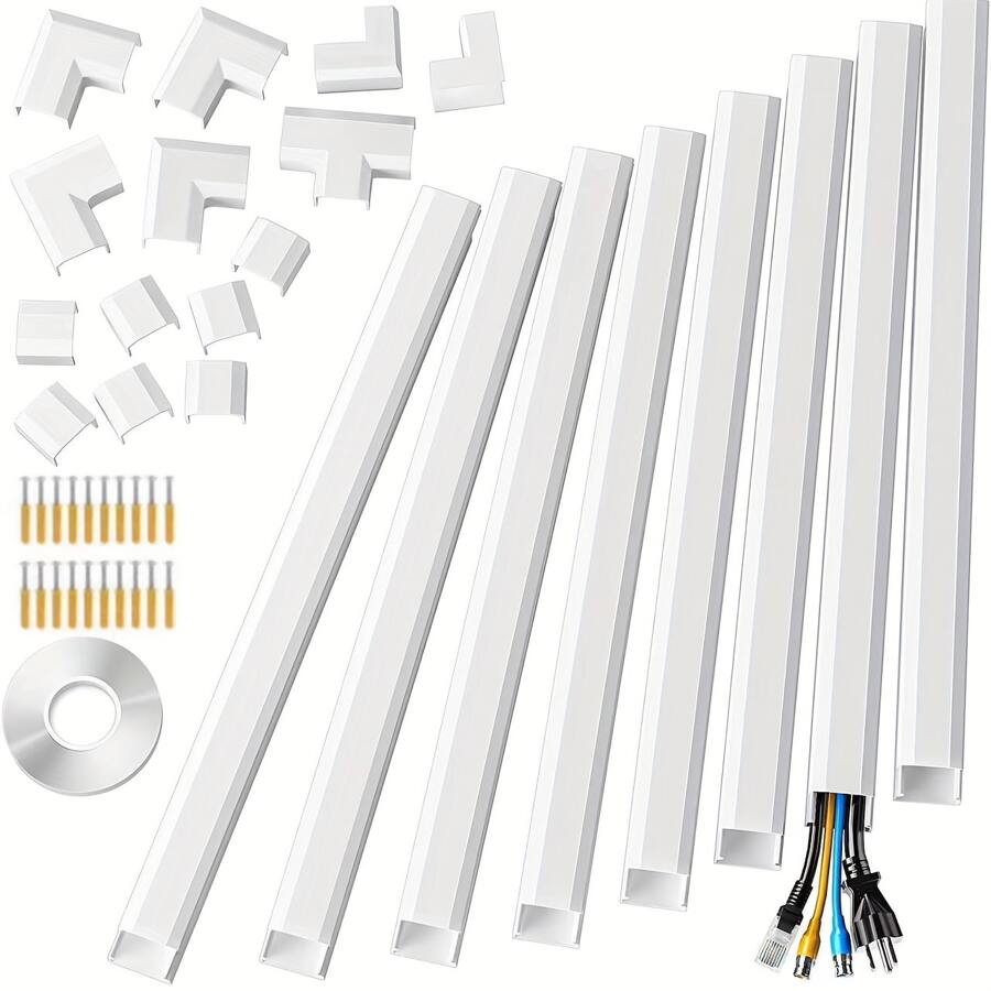 125 Inch Cable Sleeve, Large Wire Cover Kit For Wall Cord Management, Cable Raceway Kit To Hide Cables For Tv Installation And Home Office - White - View 1
