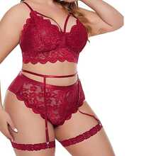 Conjunto Sexy De Lencería De Encaje Con Características Tentadoras, 1 Set, Vino Tinto - Burdeos - Ver 2