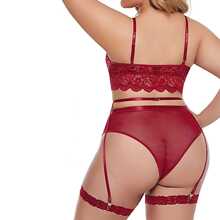 Conjunto Sexy De Lencería De Encaje Con Características Tentadoras, 1 Set, Vino Tinto - Burdeos - Ver 3